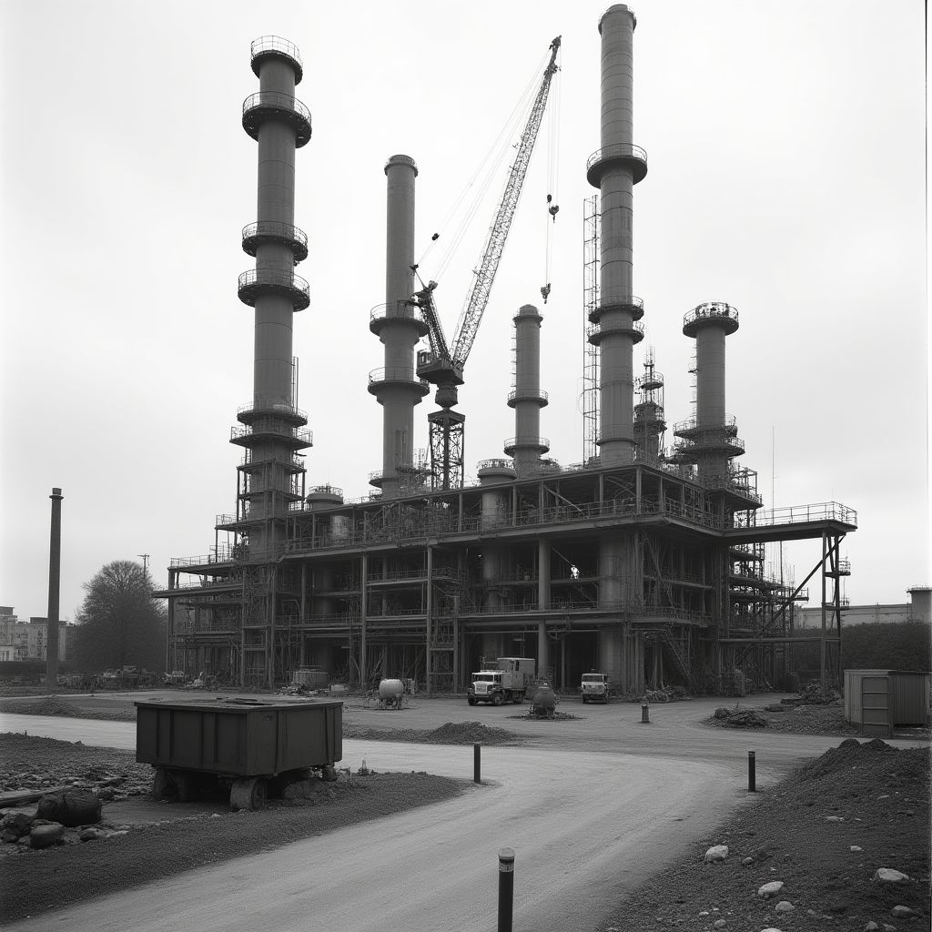 Refinería de YPF en construcción en la década de 1950
